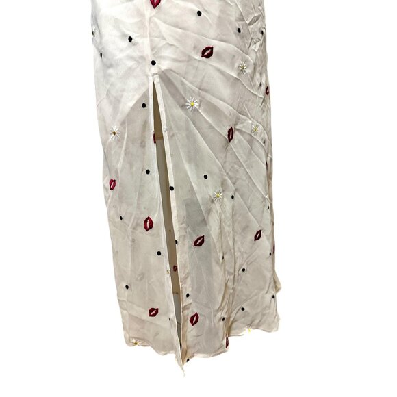 Finders Keepers Chi Chi Slip Dress M NWT Vanilla Daisy Lip Embroidered Mesh Maxi - Picture 5 of 11